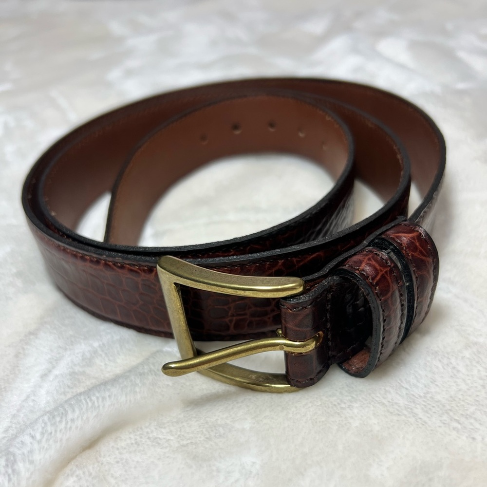 Brooks Brothers Italian Leather Belt Mens 42 Brown Textured Made In USA Brass